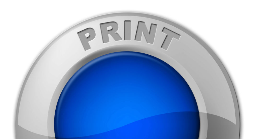 Print Button Represents Reprint Placard And Printer