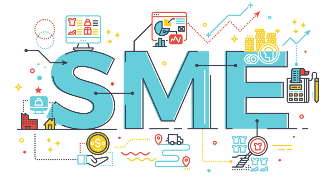 SME, Small and Medium Enterprise, word lettering illustration