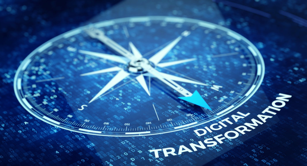 Digital Transformation concept - Compass needle pointing Digital Transformation word. 3d rendering vicepresidencia digital